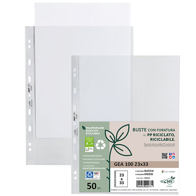 Buste forate Gea 100 - PP riciclato - buccia medium - 23 x 33 cm - Sei rota - conf. 50 pezzi