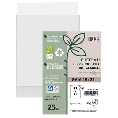 Buste a sacco Gaia - PP riciclato - 15 x 21 cm - buccia - trasparente - Sei rota - conf. 25 pezzi