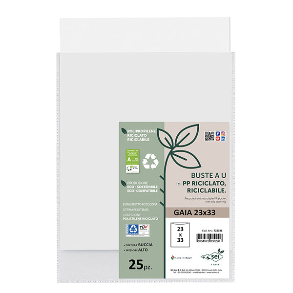 Buste a sacco Gaia - PP riciclato - 23 x 33 cm - buccia - trasparente - Sei rota - conf. 25 pezzi