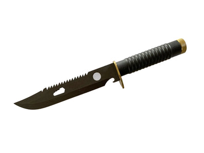 Survival Black Blade 20 cm con lente ingrandimento lama stainless dorso sega bussola fodero cuoio camo