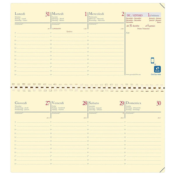 Agenda settimanale Planital 2027 - c/spirale - 8,8 x 17 cm - copertina Soho - blu acciaio - Quo Vadis