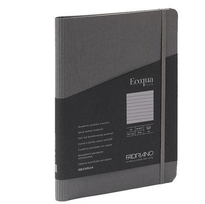 Taccuino Ecoqua Plus - con elastico - spiralato - A5 - 70 fogli - righe - antracite - Fabriano
