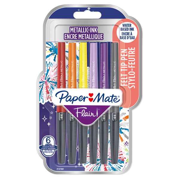 Pennarello Flair Nylon - punta feltro - 1,10mm - colori assortiti Metallic - Papermate - conf. 6 pezzi