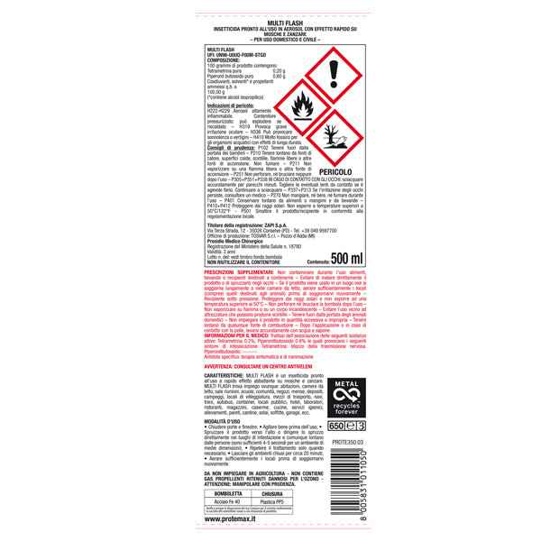 Insetticida spray mosche e zanzare - 500 ml - Protemax