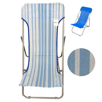 Sdraio Beach - pieghevole - 70 x 72 x 45 cm - acciaio verniciato/texilene - righe azzurre - Garden Friend