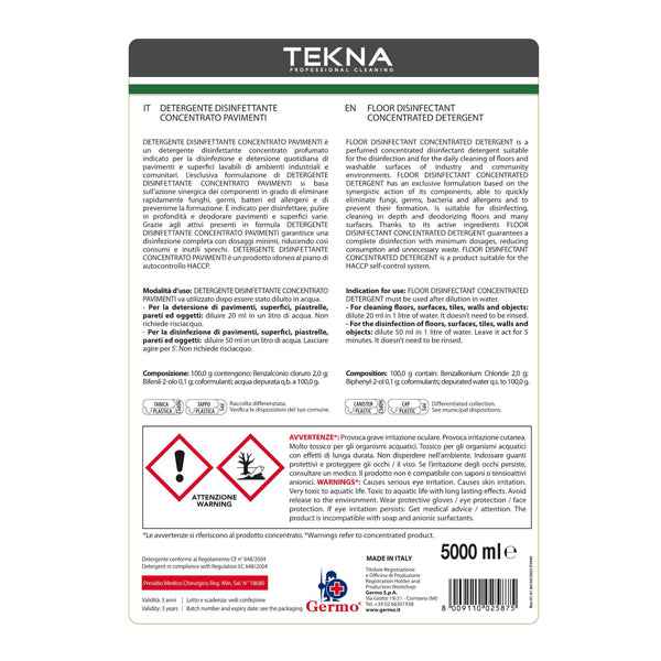 Disinfettante detergente - per pavimenti - concentrato - 5 lt - Tekna