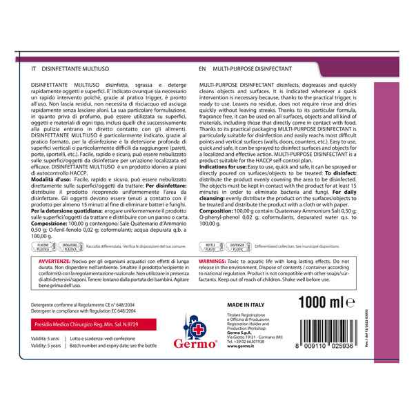 Disinfettante multiuso - senza risciacquo - 1 L - Tekna