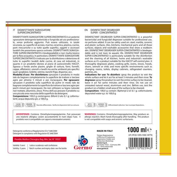 Disinfettante sgrassatore - superconcentrato - 1 lt - Tekna