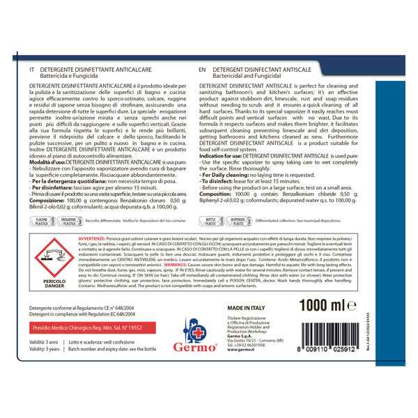Detergente disinfettante anticalcare - senza profumo - 1 lt - Tekna