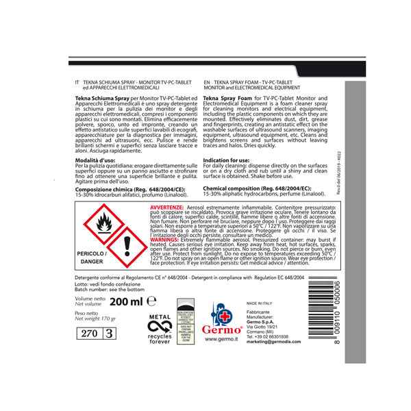Schiuma spray per monitor/pc/tablet/tv - 200 ml - Tekna