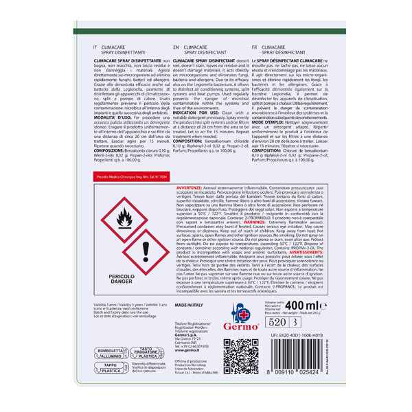 Spray disinfettante Climacare - per climatizzatori - 400 ml - Tekna