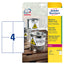 Etichette adesive L4719 - in poliestere - laser - permanenti - 105 x 148 mm - 4 et/fg - 20 fogli - bianco - Avery