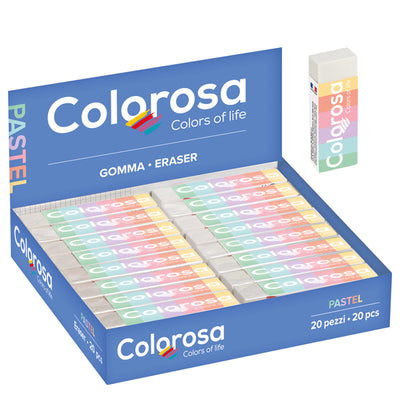 Gomma Pastel - 6,2 x 1,2 x 2,2 cm - vinile - Colorosa - conf. 20 pezzi