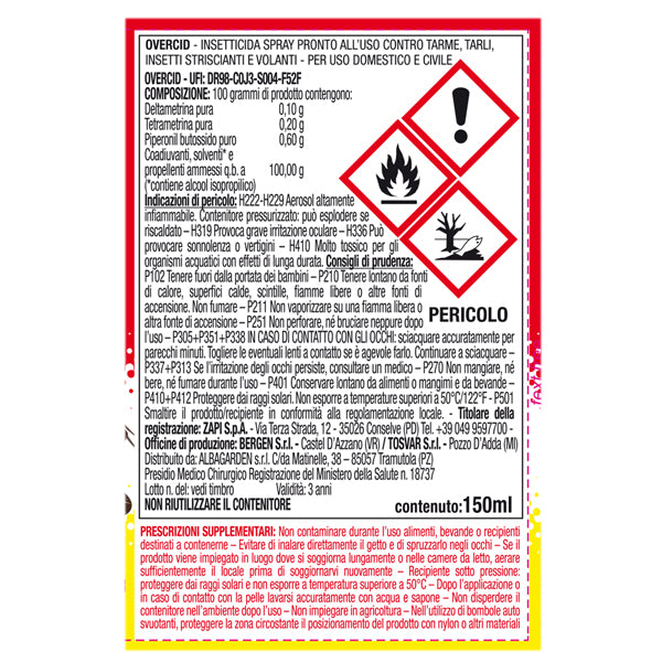 Insetticida spray Overcid - bomboletta autosvuotante - 150 ml - Protemax