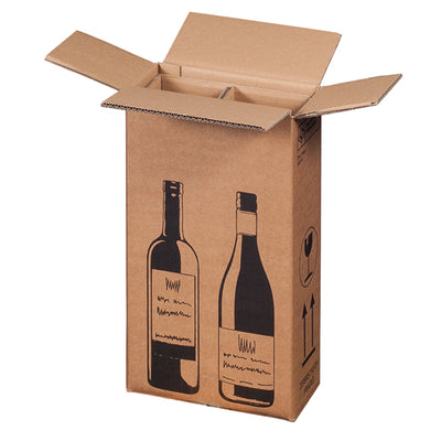 Scatola Wine Pack - 2 bottiglie - 20,4 x 10,8 x 36,8 cm - cartone doppia onda - avana - Bong Packaging - conf. 10 pezzi