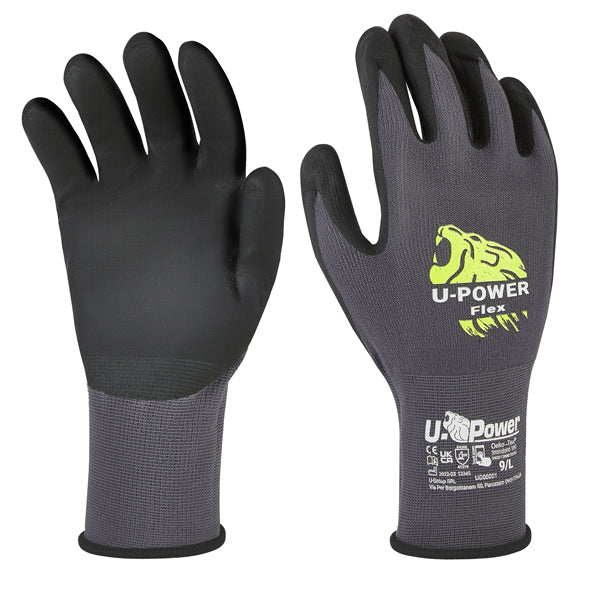 Guanti di protezione FLEX - con polsino nero - taglia 10 - nero/grigio - U-Power