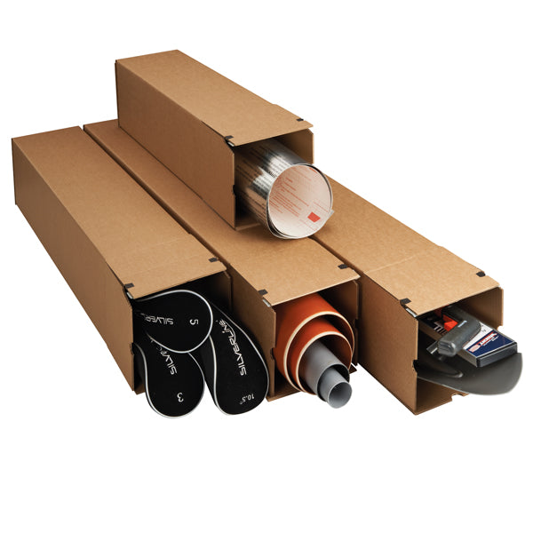 Scatola a tubo Square Box - chiusura strip - 10,5 x 10,5 x 43,5 cm - cartone microonda - avana - Bong Packaging - conf. 10 pezzi