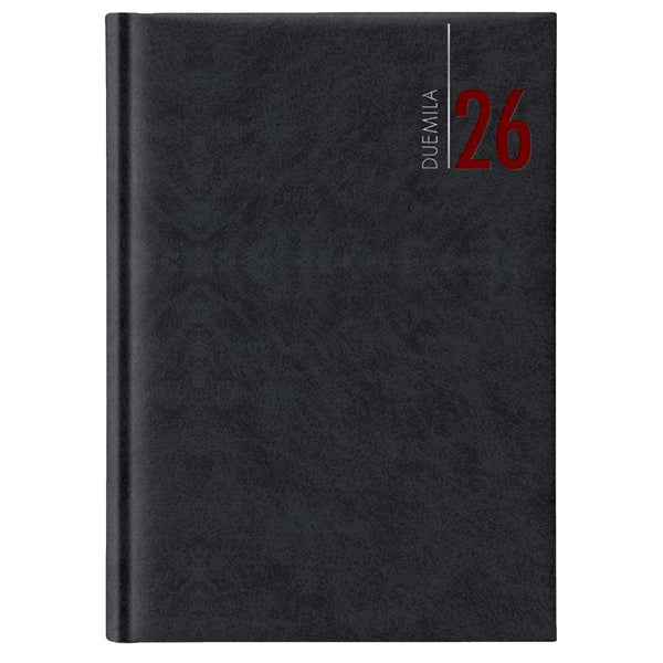 Agenda giornaliera 2027 - copertina in carta imbottita - 14,5 x 20,5 cm - nero