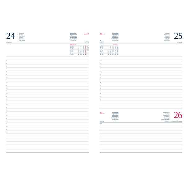 Agenda giornaliera 2027 - copertina in carta imbottita - 14,5 x 20,5 cm - blu