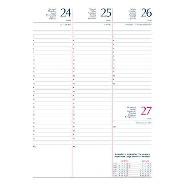 Agenda settimanale 2027 - copertina in carta imbottita - 17 x 24 cm - rosso
