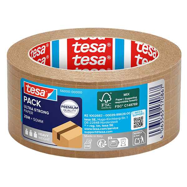 Nastro adesivo Tesapack Eco - paper ultra strong ecoLogo - 25 m x 5 cm - avana - Tesa