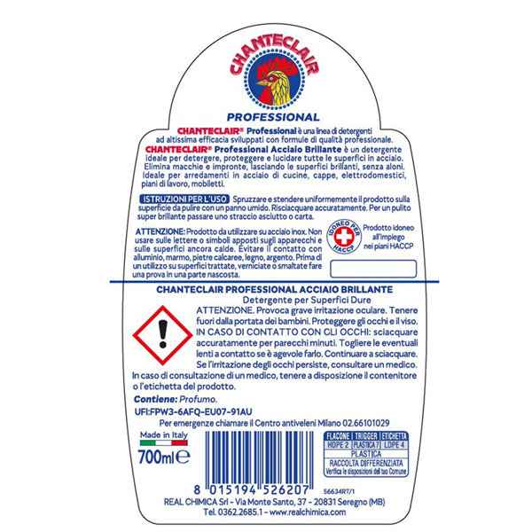 Detergente Professional acciaio brillante - in trigger - 700 ml - Chanteclair
