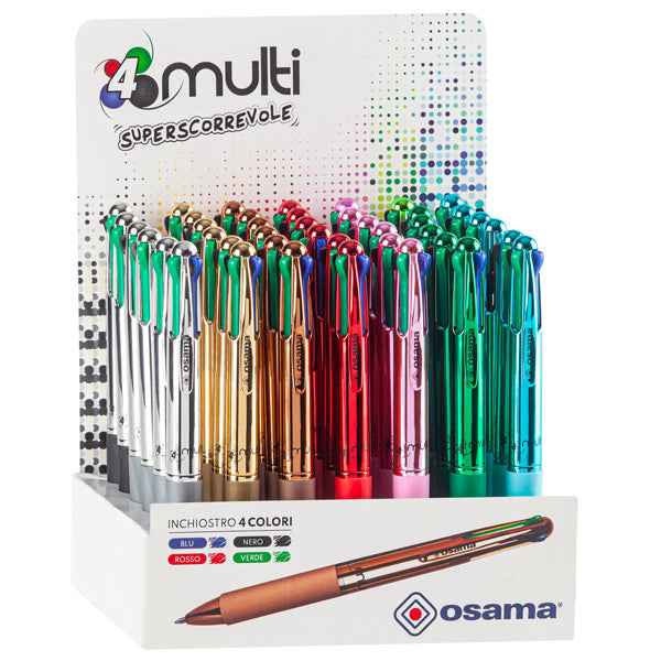 Penna a sfera scatto 4 Color - fusto cromato - Osama - expo 42 pezzi