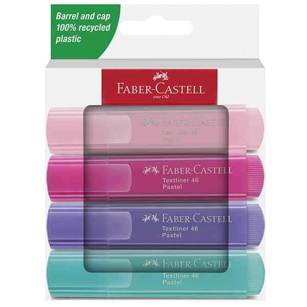 Evidenziatore Textliner 46 - punta scalpello - colori assortiti pastel - Faber-Castell - astuccio 4 pezzi