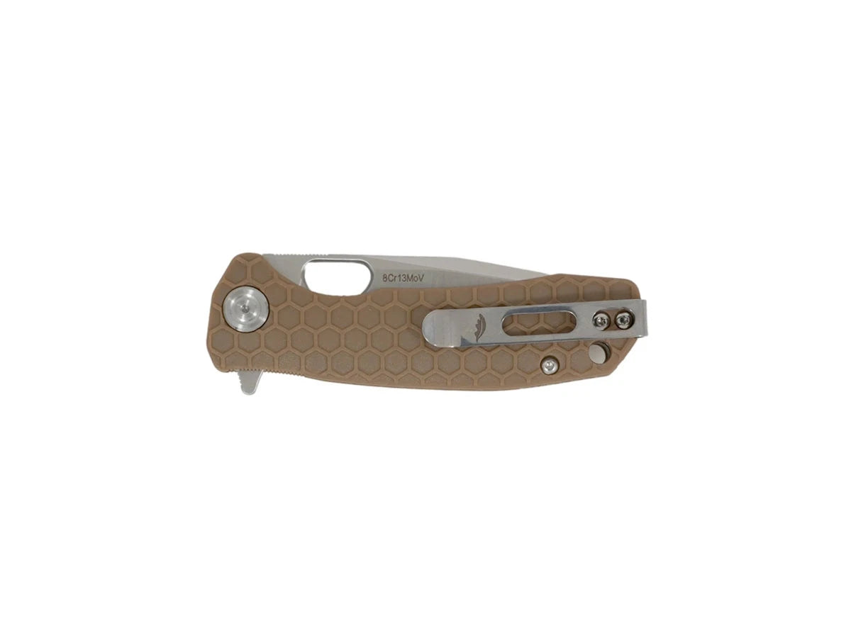 Honey Badger Tanto Large HB1322 tan, dettaglio manico FRN e flipper