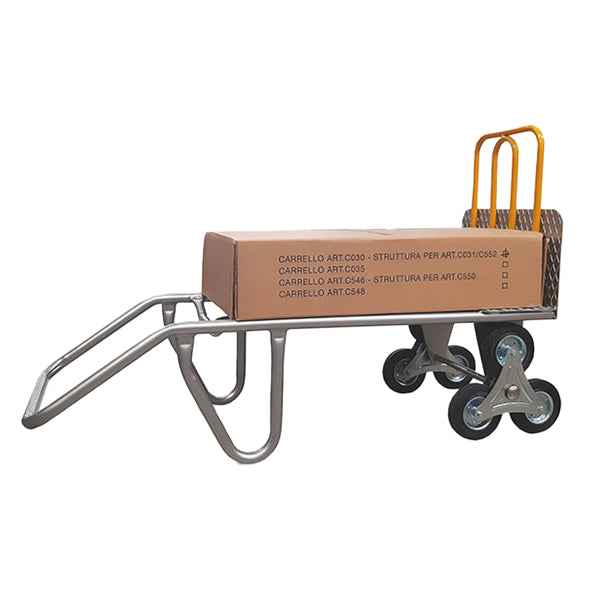 Carrello saliscale - 50 x 40 x 132 cm - max 280 kg - acciaio - grigio/giallo - Tecnotelai