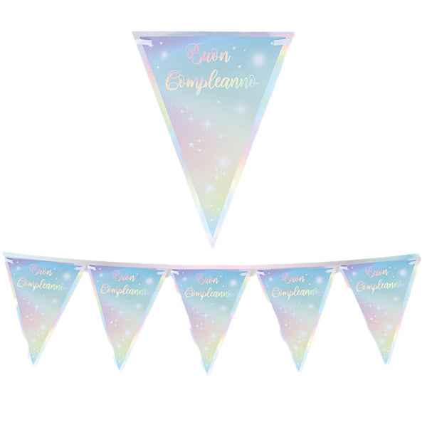 Festone bandiere Soft Rainbow - Buon Compleanno - 3 mt - Big Party