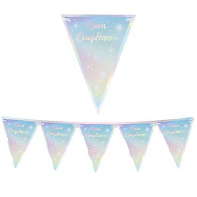 Festone bandiere Soft Rainbow - Buon Compleanno - 3 mt - Big Party