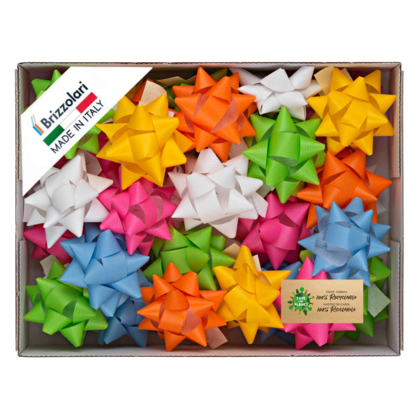 Stelle di nastro similpaper - 20 mm x diam. 9 cm - colori assortiti primavera - Brizzolari - conf. 70 pezzi