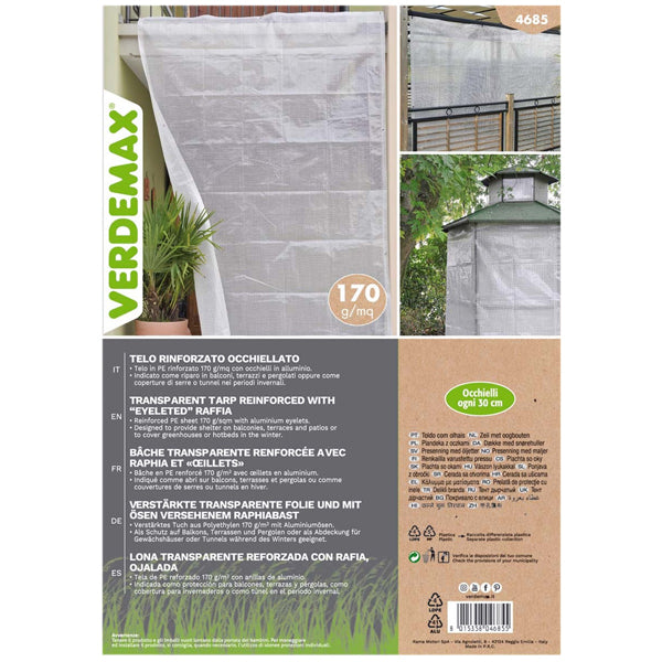 Telo occhiellato - per coperture - 3 x 3 m - PE/rafia - bianco - Verdemax