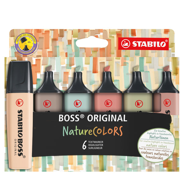 Evidenziatore Stabilo Boss NatureColors - tratto 2 + 5 mm - colori assortiti - Stabilo - astuccio 6 pezzi