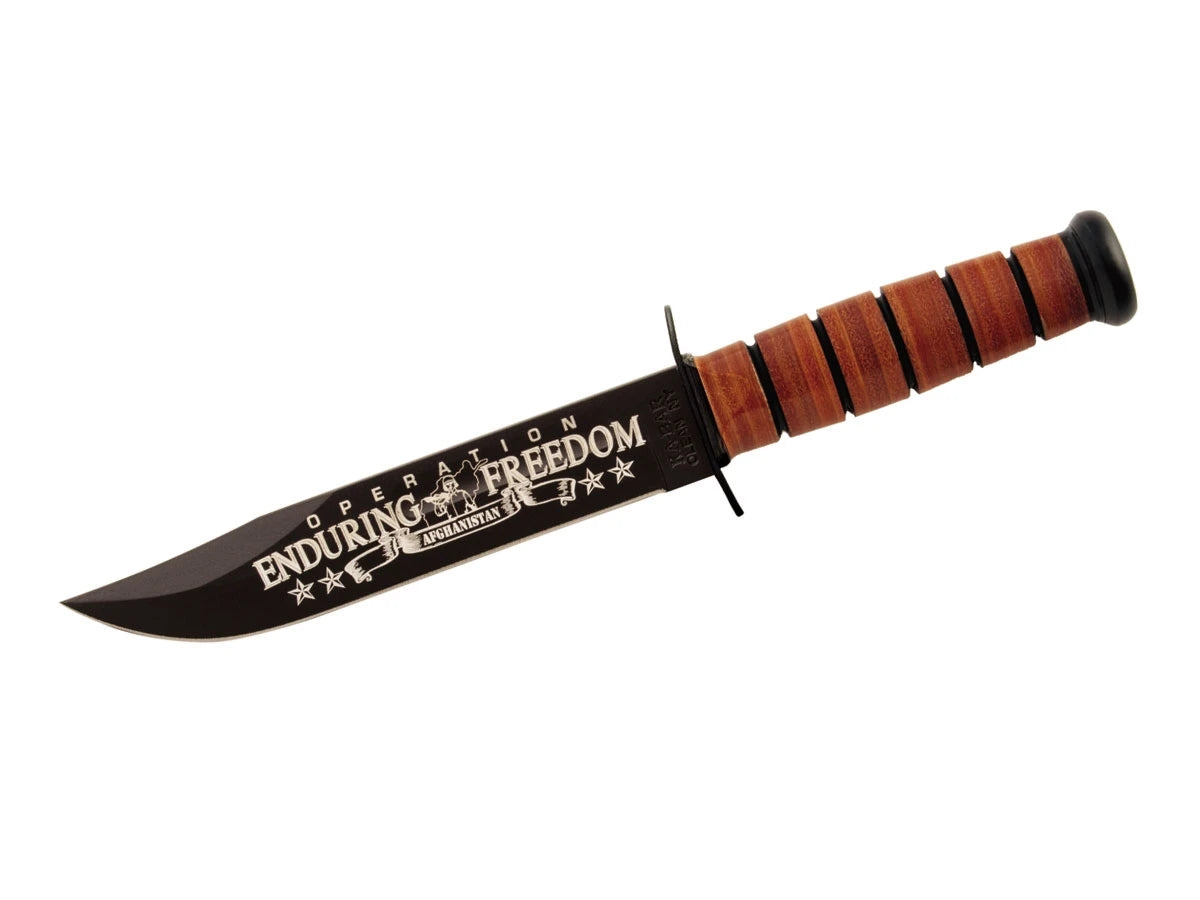 Ka-Bar 9169 coltello commemorativo USMC OEF Afghanistan lama 1095 Cro-Van 17,8 cm manico pelle