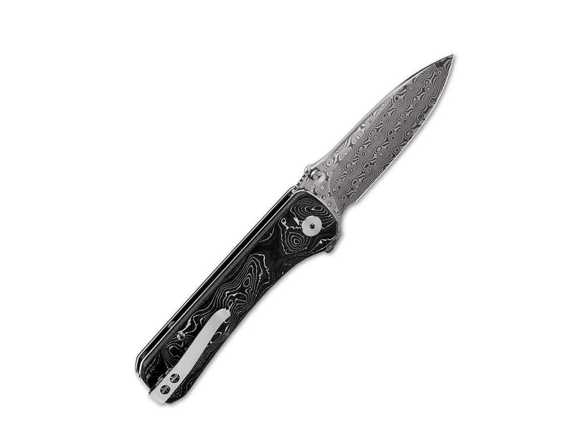 Dettaglio lama Damascus QSP Hawk CF alluminio foil 8,2 cm