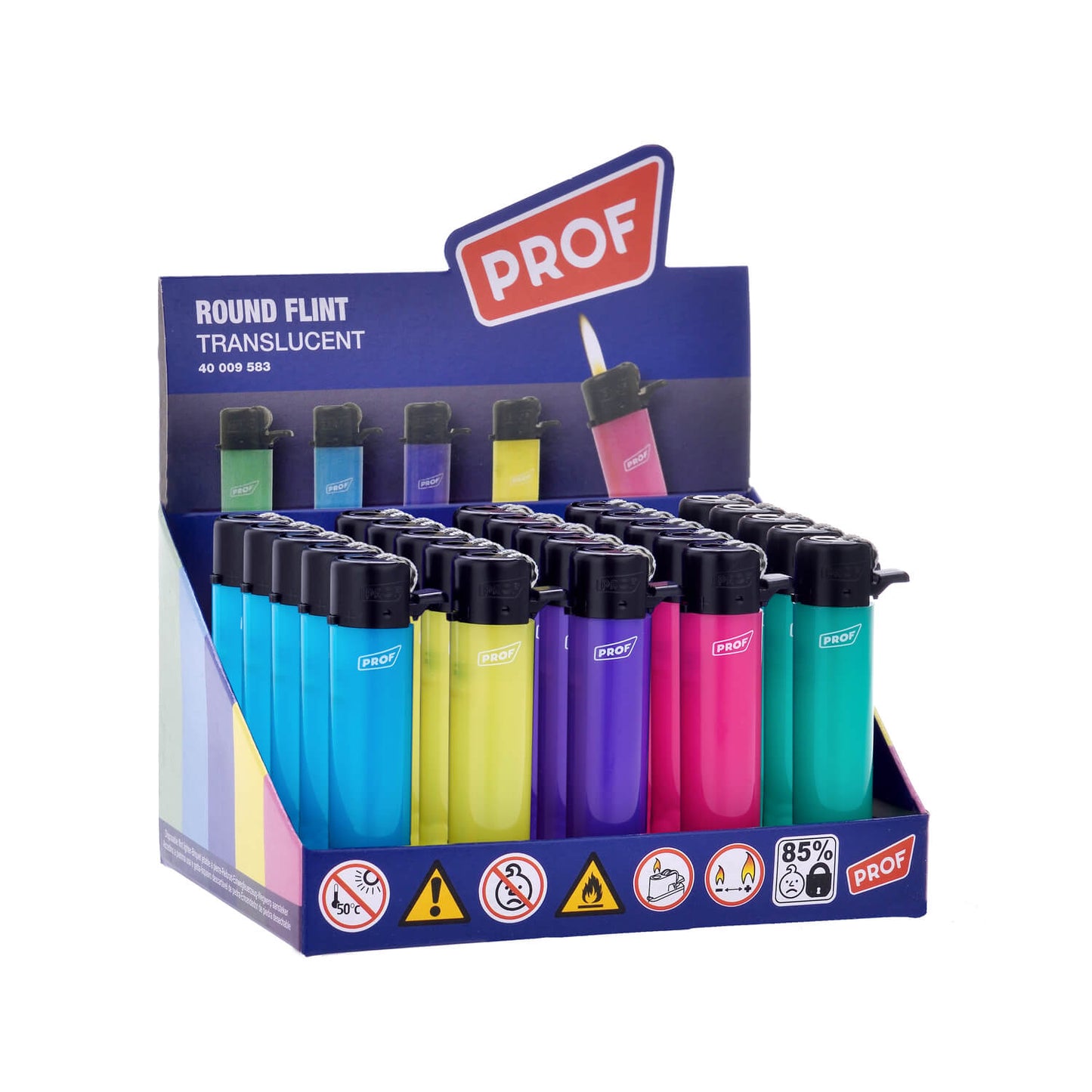 Accendini Pietrina Prof Translucent Round 25pz con corpo traslucido arrotondato colorato