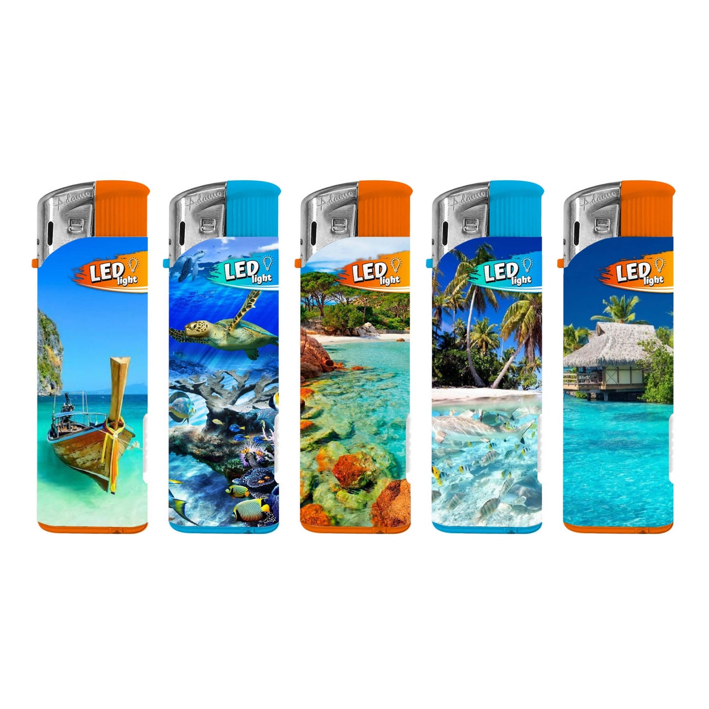 Accendini Piezo Adamo Beach Time 50pz con luce LED integrata e grafiche città di notte