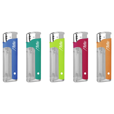 Accendini Piezo Matteo Trasparent Color 50pz con luce LED e corpo trasparente colorato