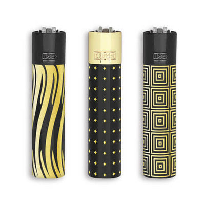 Accendino Clipper Large Pietrina Metal Elegant con finitura in metallo oro e nero