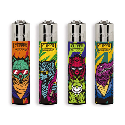 Accendini Clipper Large Cyberpunk Animals 48pz con grafiche animali antropomorfi in stile futuristico