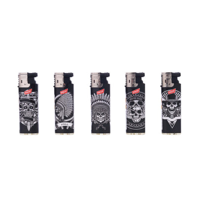 Espositore da 50 accendini Prof Turbo Skulls Family con grafiche teschi e fiamma turbo