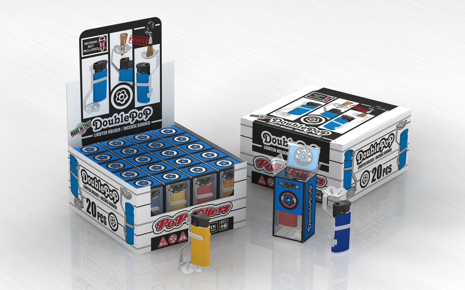 Piedistallo DoublePop per accendini in metallo galvanizzato con funzione brucia incenso