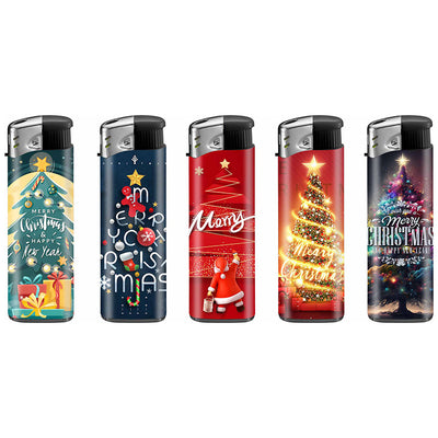 Espositore da 50 accendini Lux ricaricabili Merry Christmas con grafiche e decorazioni festive