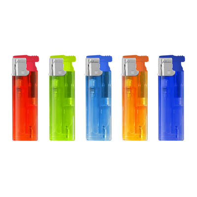 Accendini Adamo Turbo Colorati Trasparenti 50pz con fiamma windproof e corpo trasparente