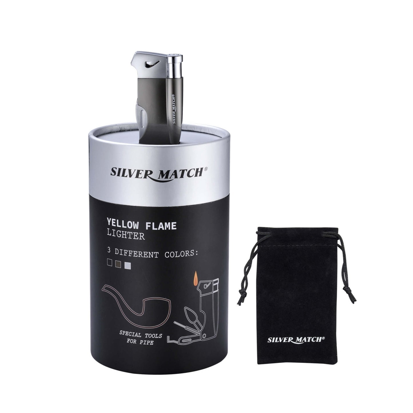 6 Accendini Jet Flame per Pipa Budapest con Utensili Integrati Silver Match