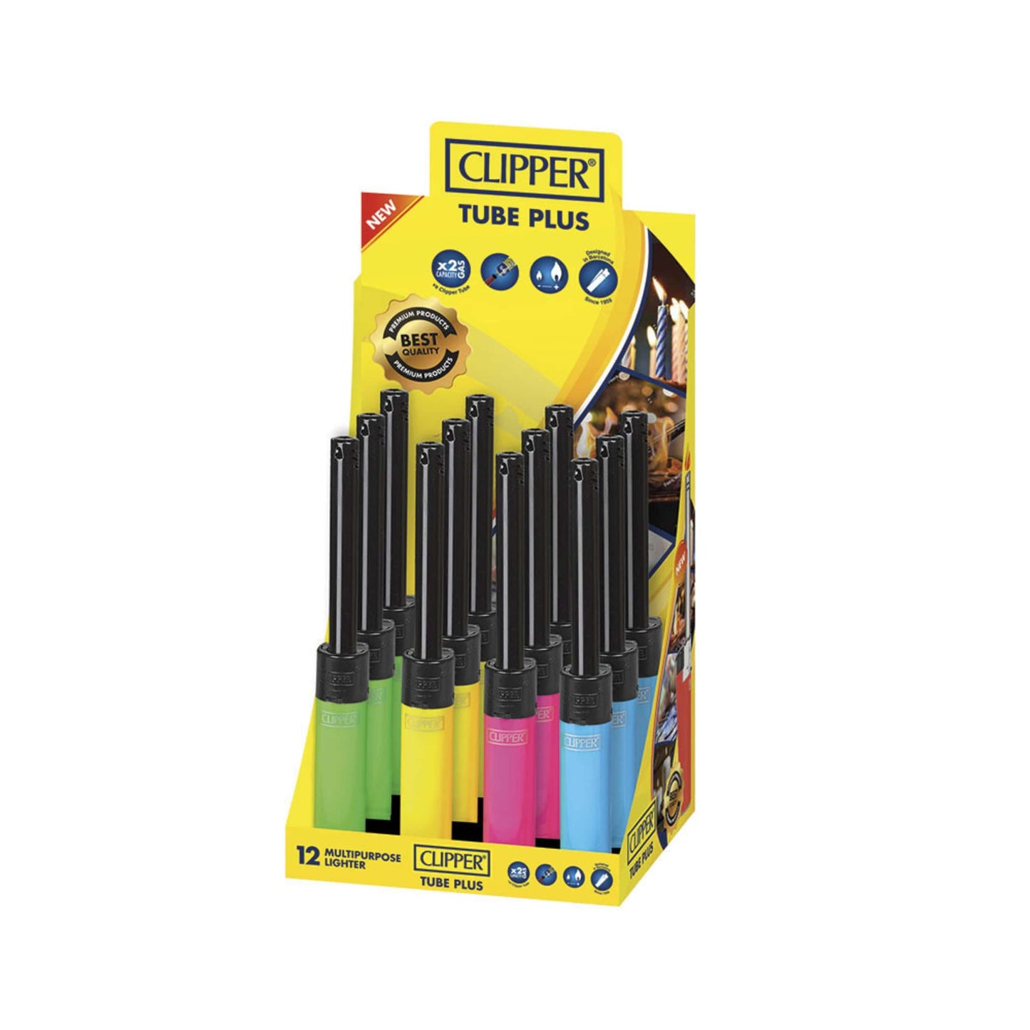 Accendigas Clipper Tube Shiny Branded confezione da 12 pezzi con finitura lucida brandizzata