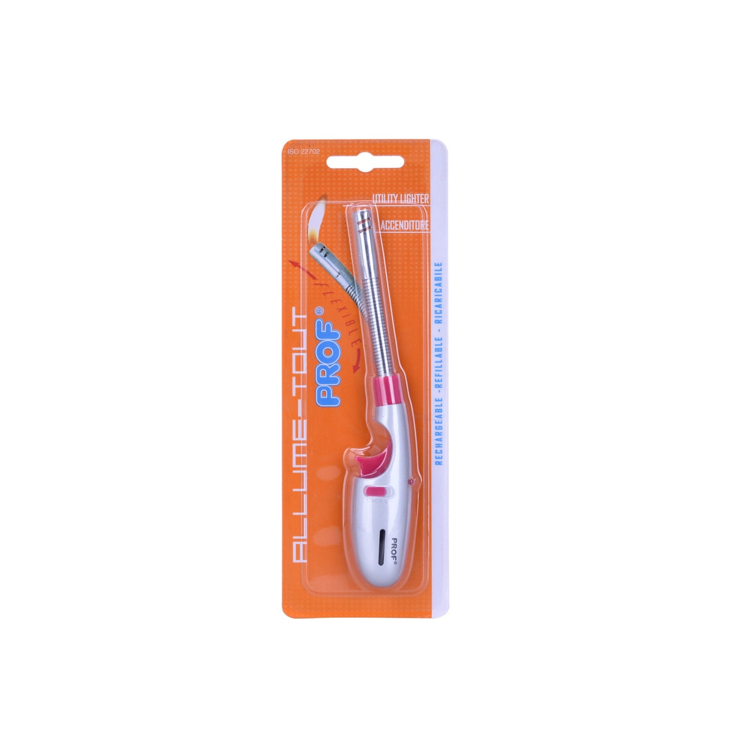 Accendigas Prof Mini Shark Flex Silver-Color Piezo Ricaricabile con testa flessibile argentata