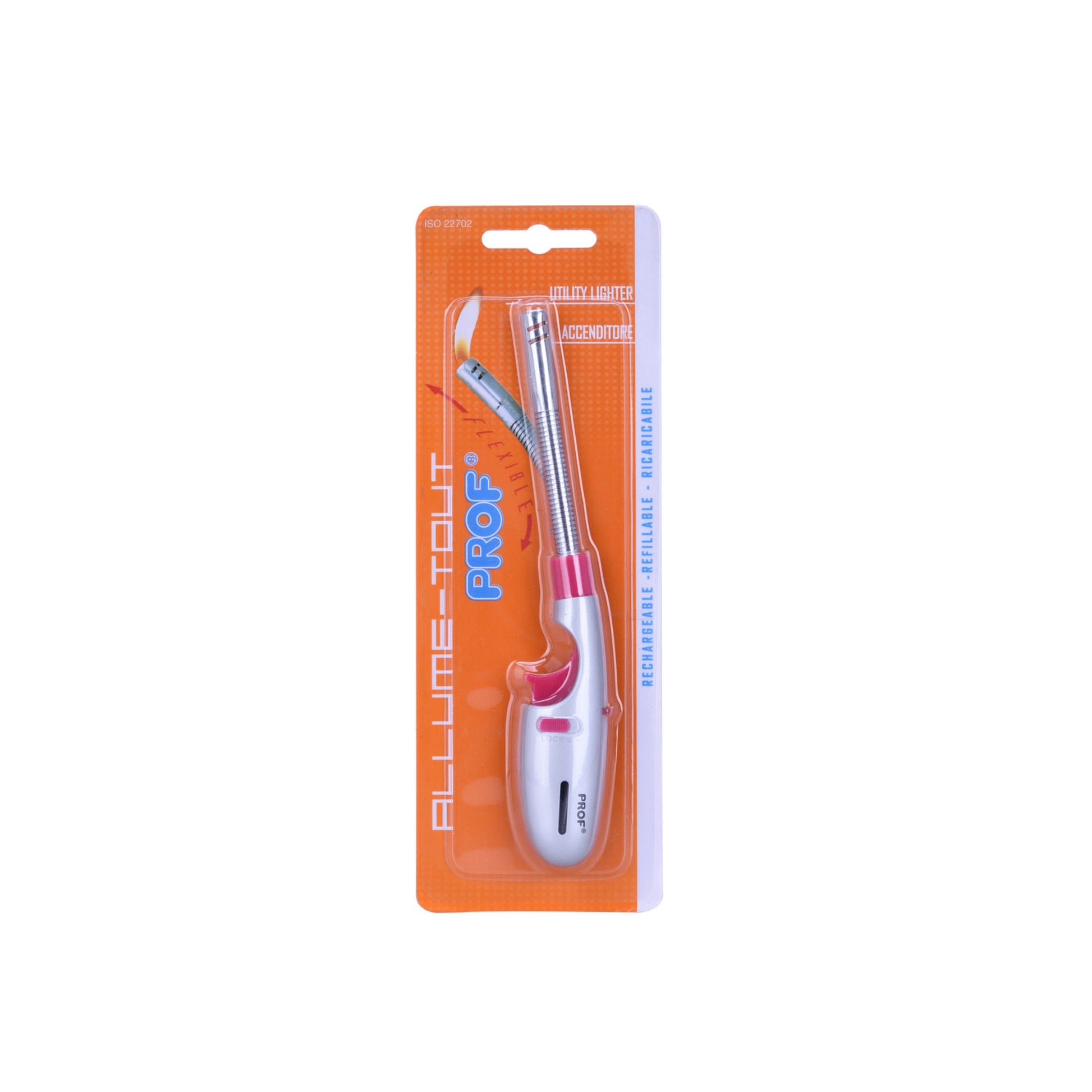 Accendigas Prof Mini Shark Flex Silver-Color Piezo Ricaricabile con testa flessibile argentata